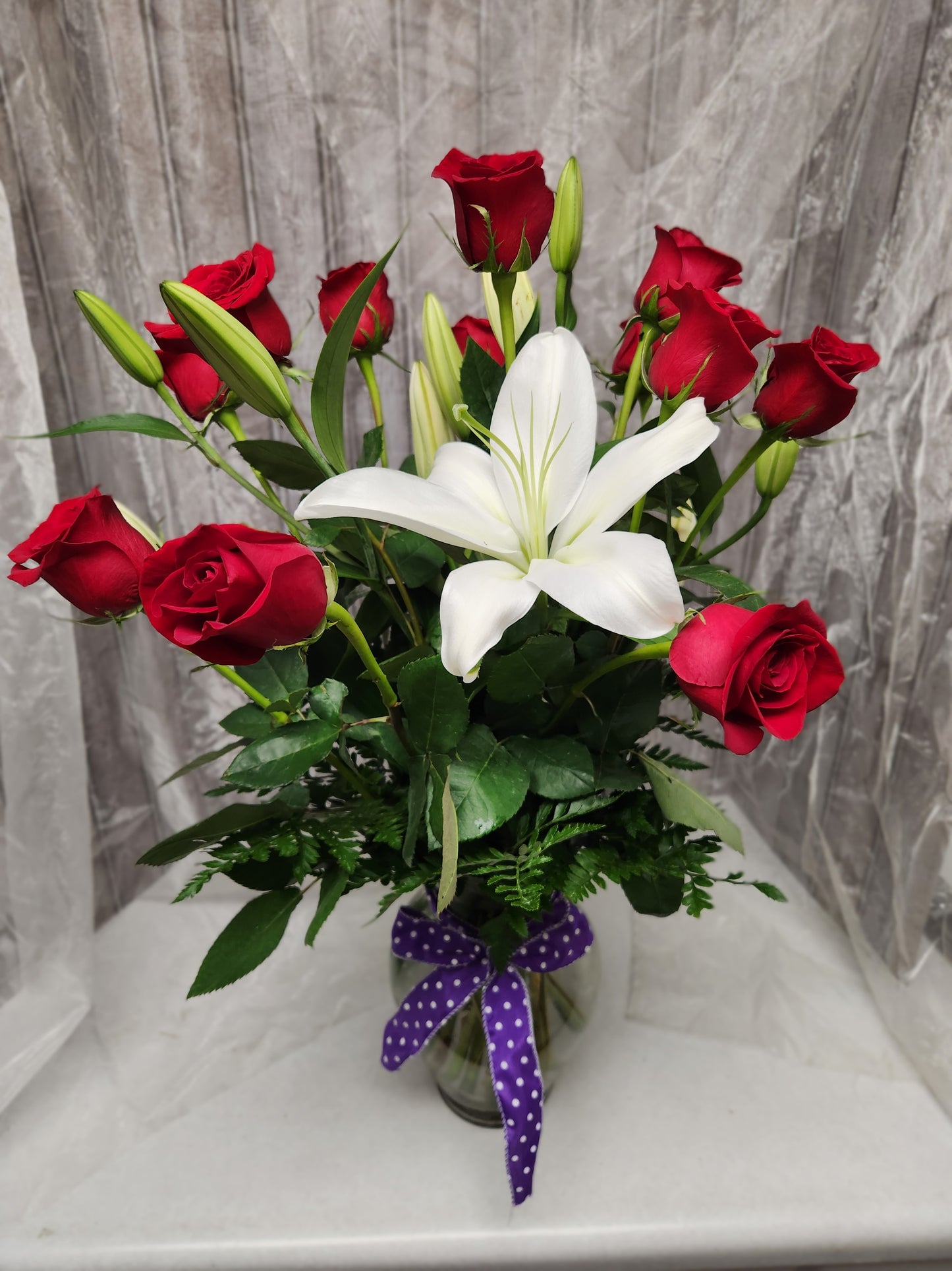 Dozen Roses with lilies